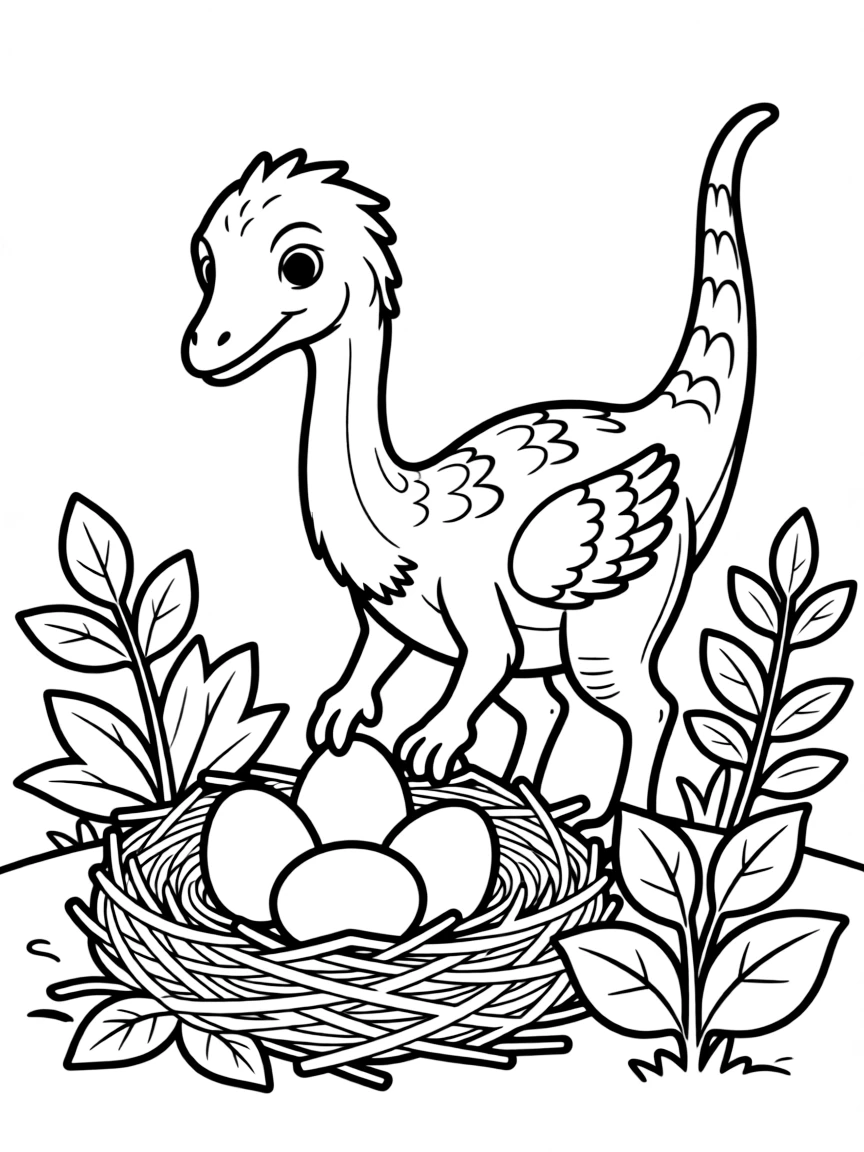 An Oviraptor tending to its nest of eggs