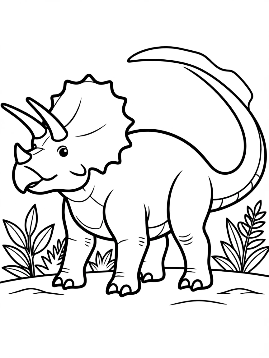 A Chasmosaurus with its large frill and horns in a protective stance