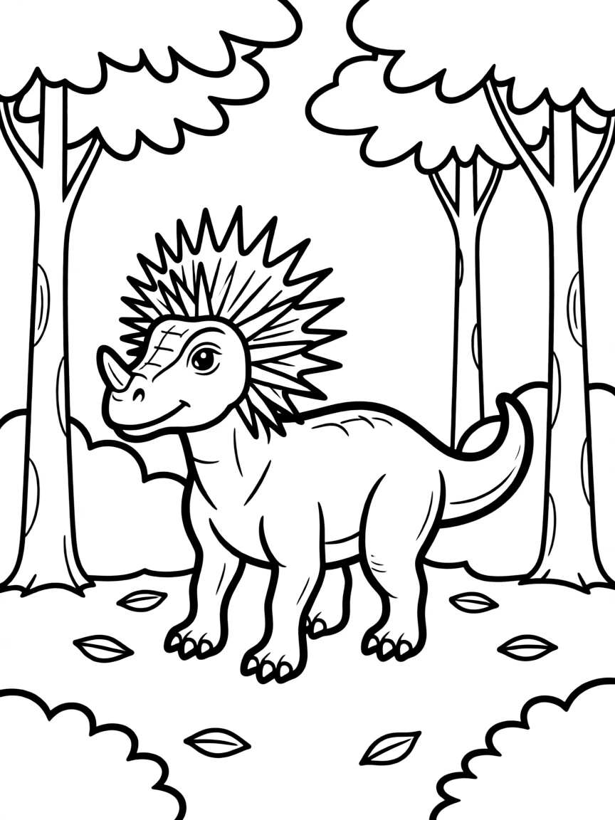 A Dracorex with its spiky head ornamentation in a forest setting