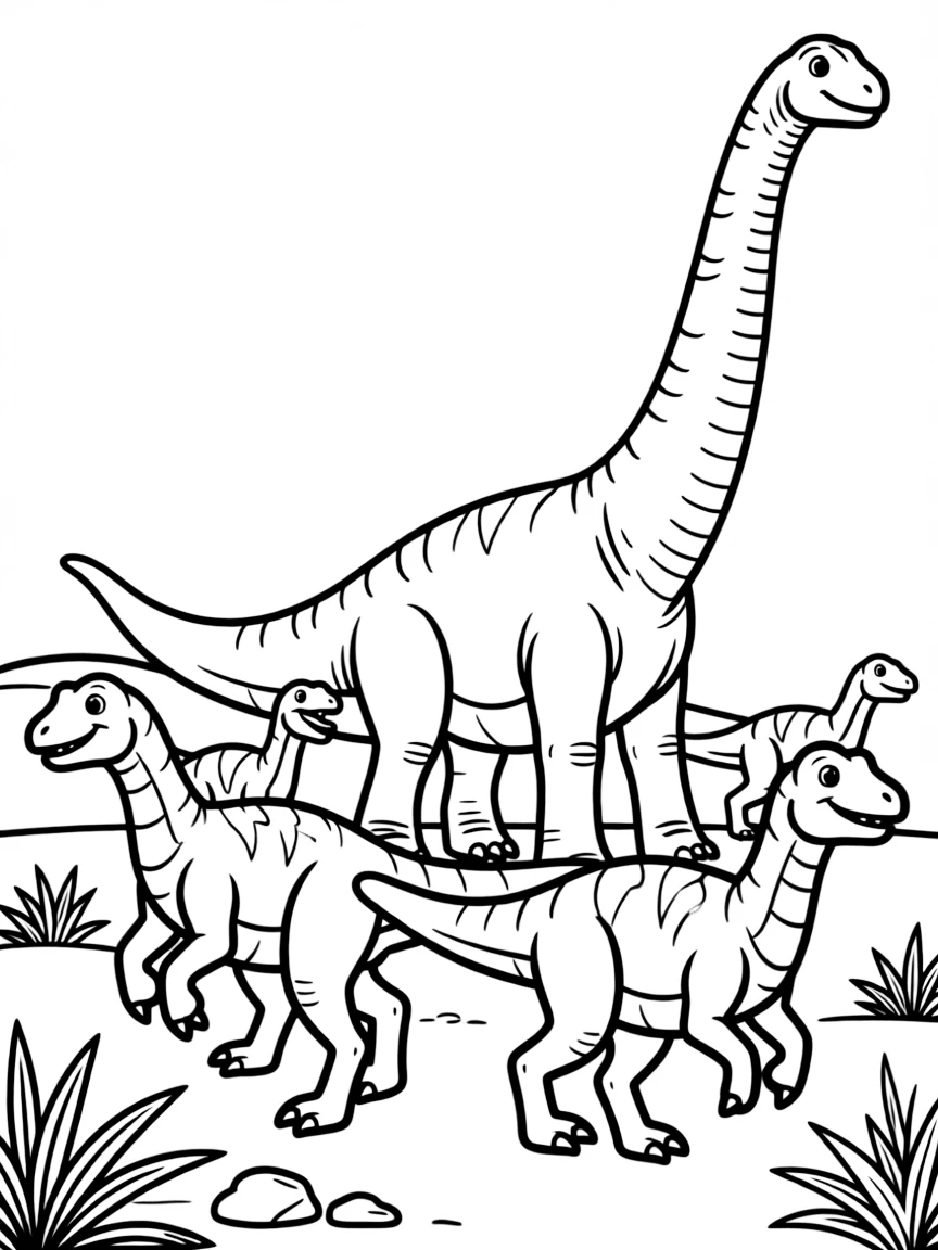 A Mapusaurus pack hunting a large sauropod