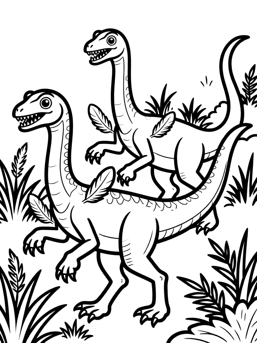 A Coelophysis, a small early dinosaur, hunting in a pack