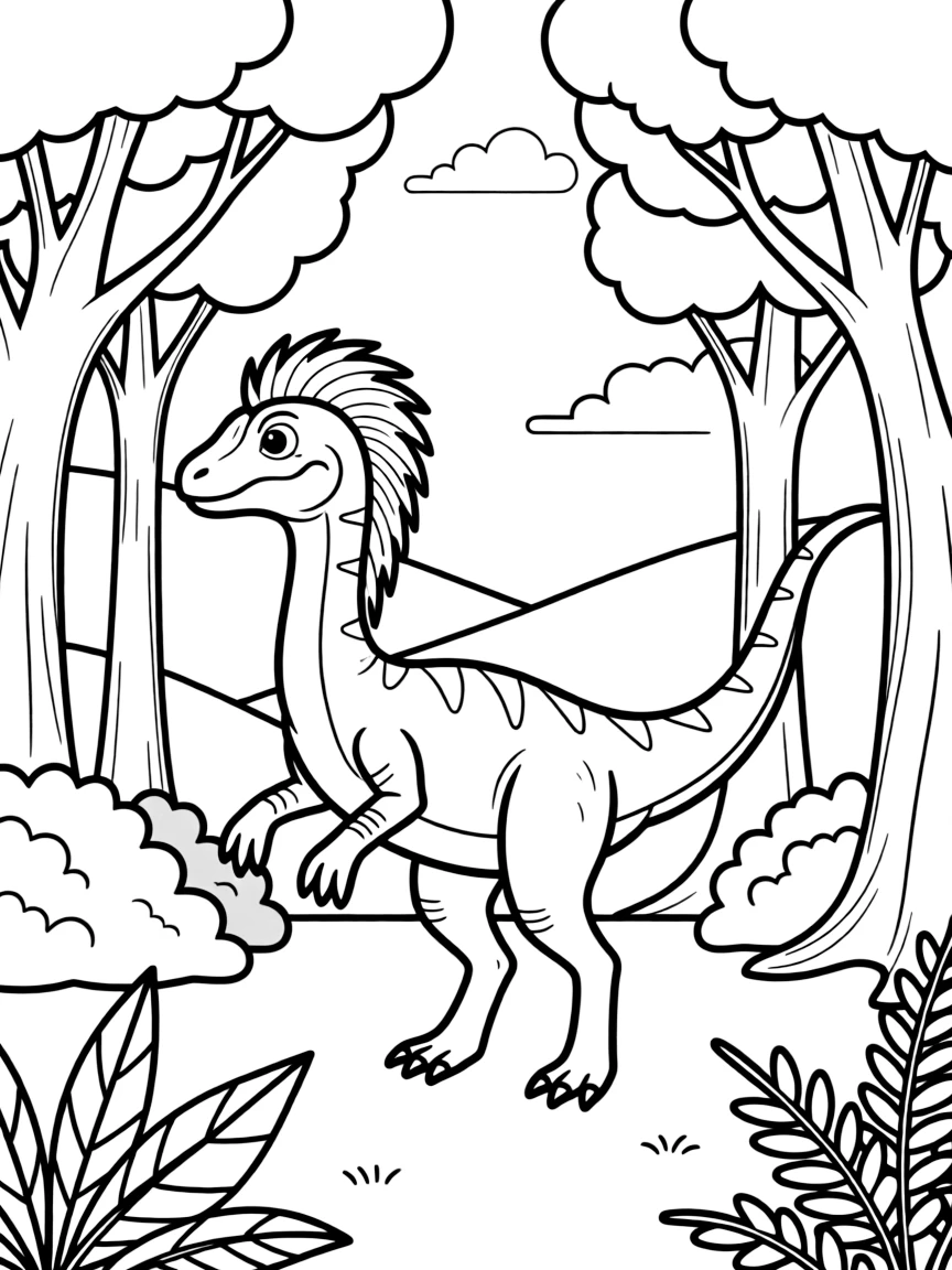 A Guanlong, an early tyrannosaur relative, hunting in a forest