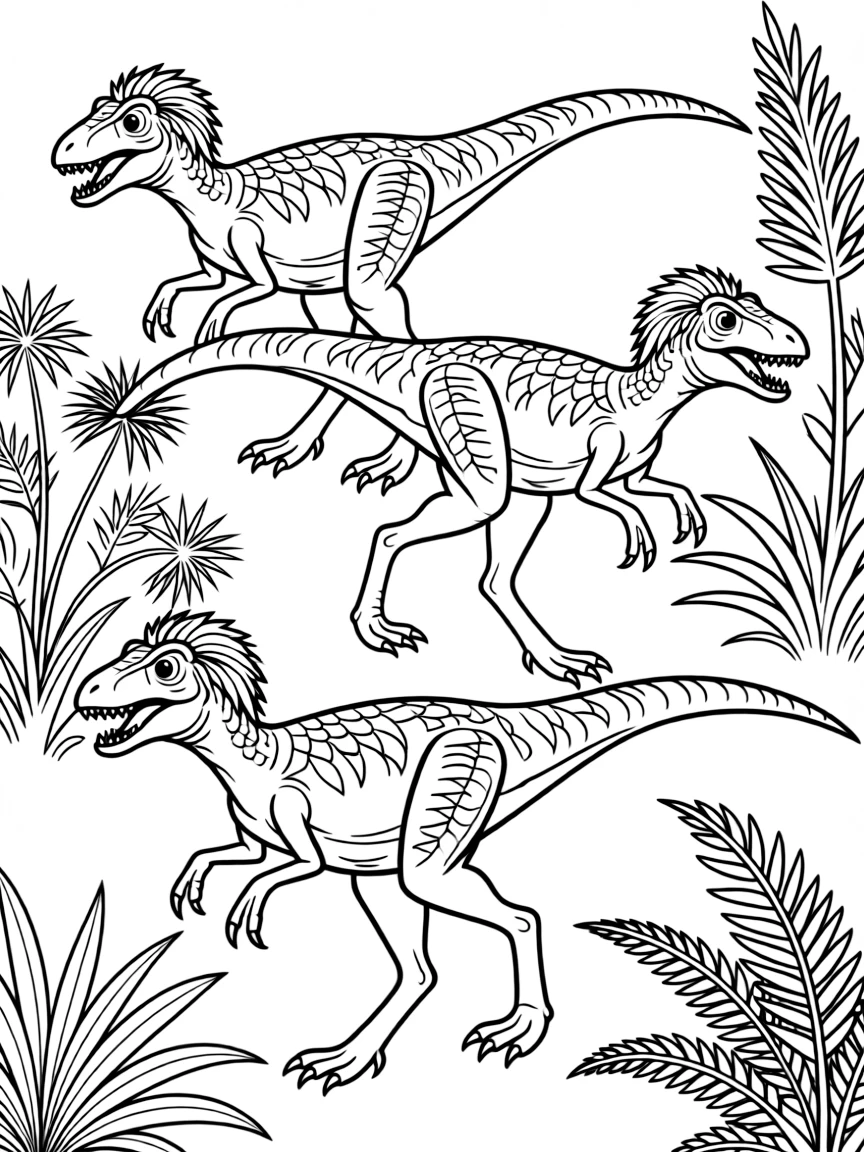 A Utahraptor, the largest dromaeosaur, hunting in a pack