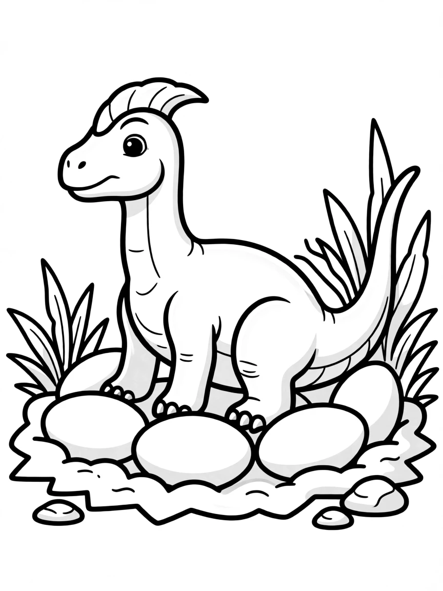 A Jaxartosaurus with its modest head crest in a nesting area