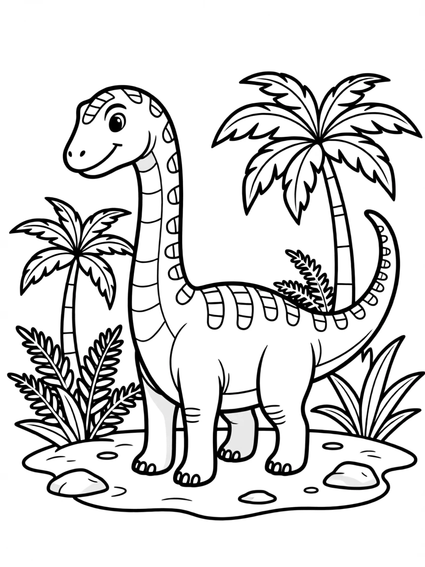 A Magyarosaurus, a dwarf sauropod, browsing on island vegetation