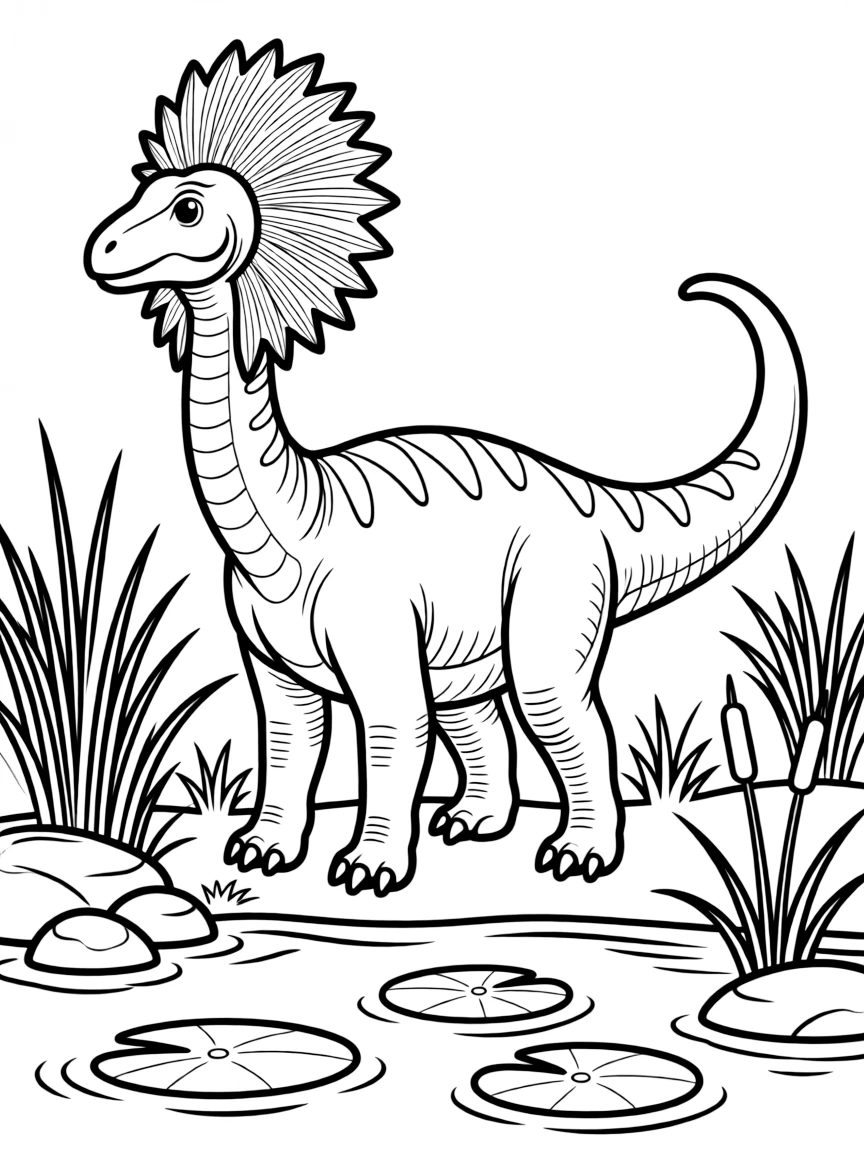 A Olorotitan with its elaborate head crest in a swampy environment