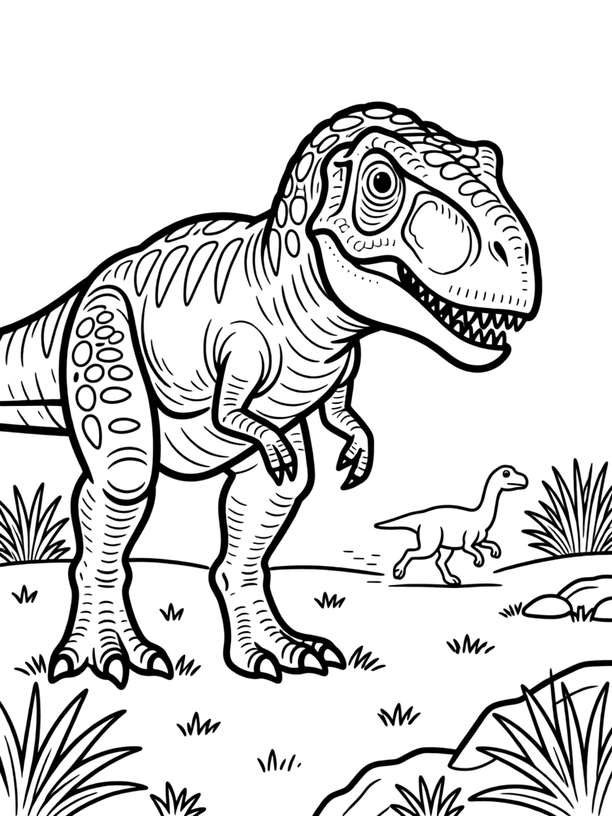 A Rugops with its rough, pitted skull hunting prey
