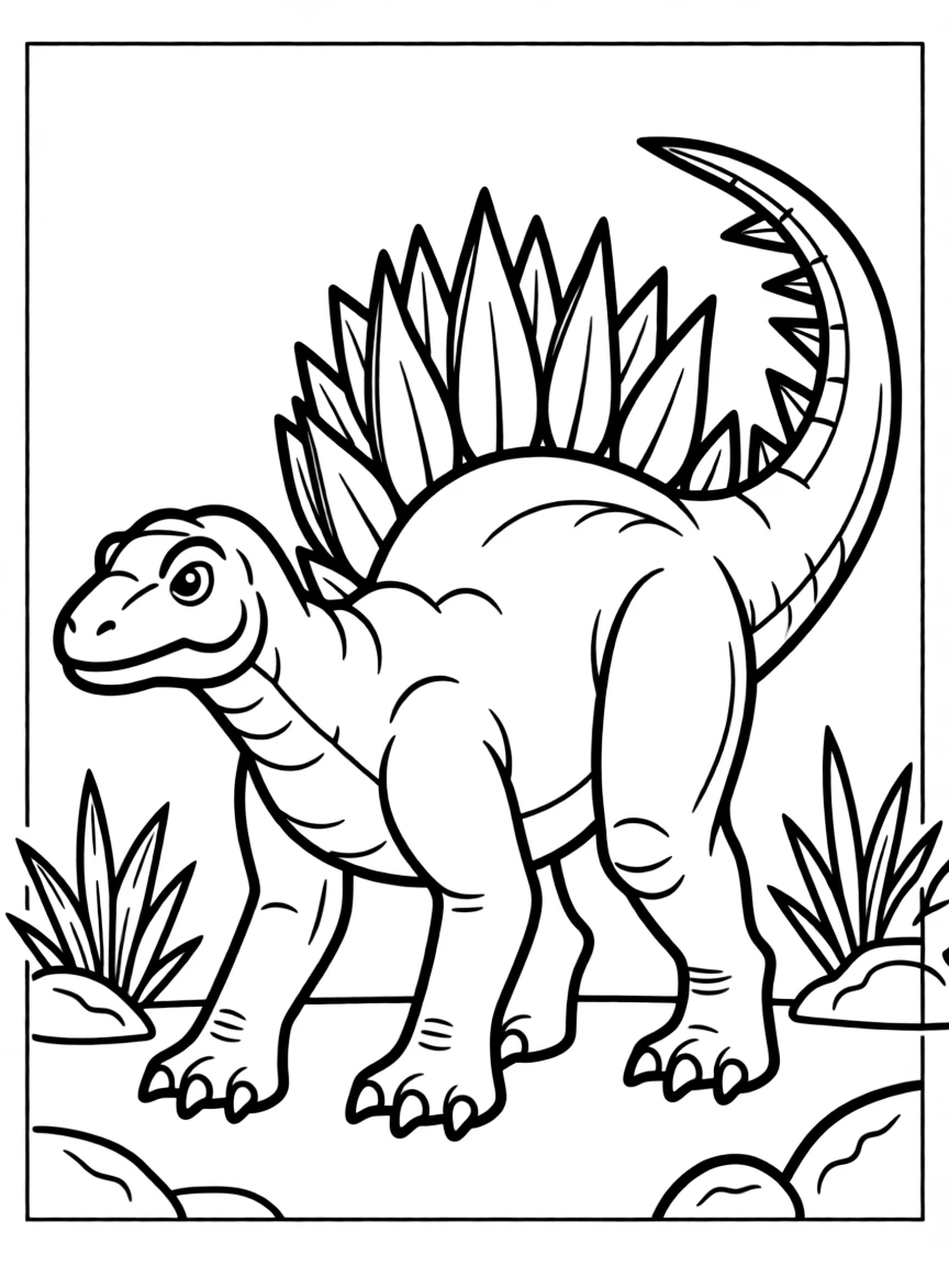 A Huayangosaurus with its back plates and tail spikes in a defensive stance