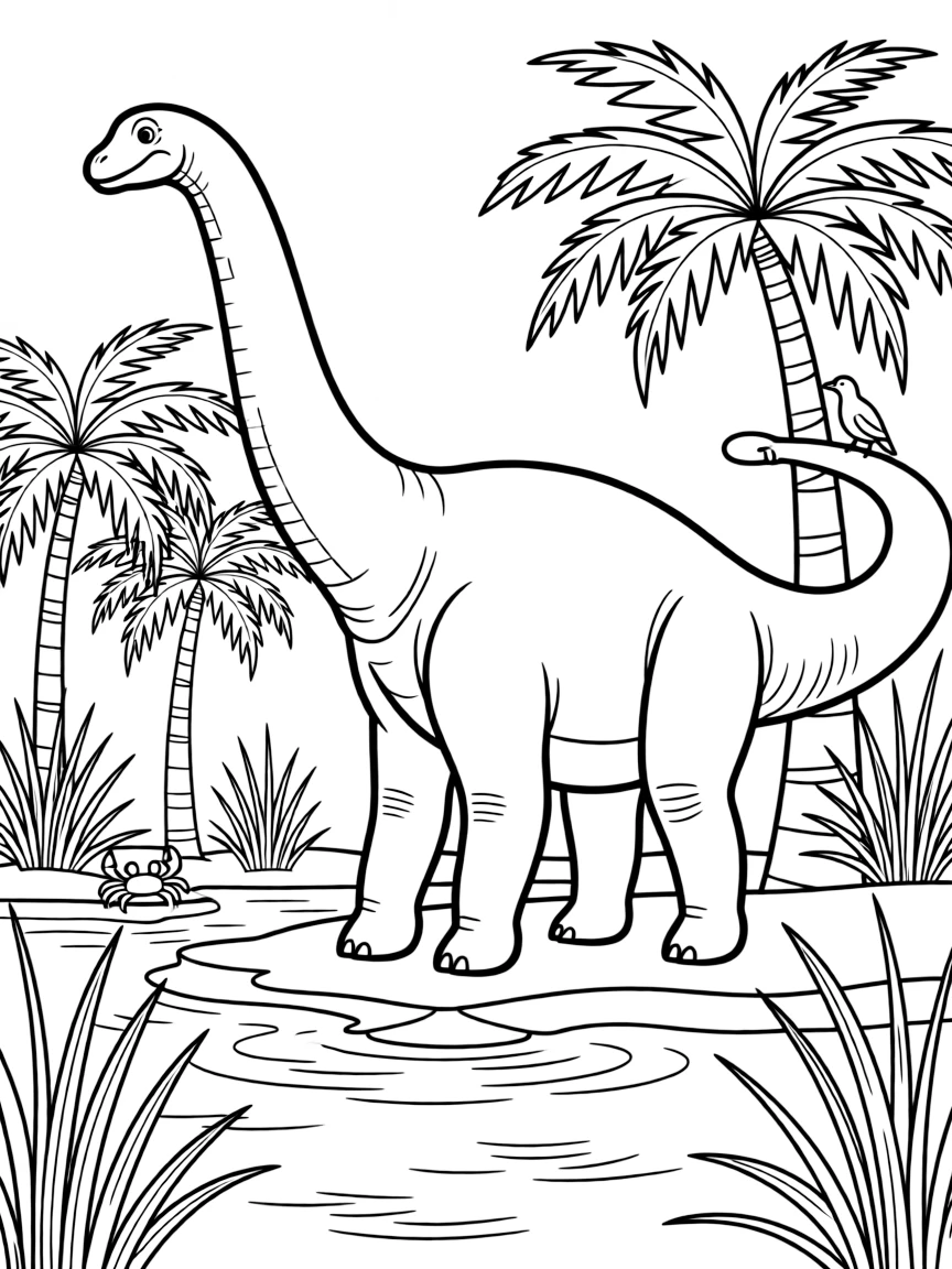 A Paralititan, a giant sauropod, browsing in a coastal swamp