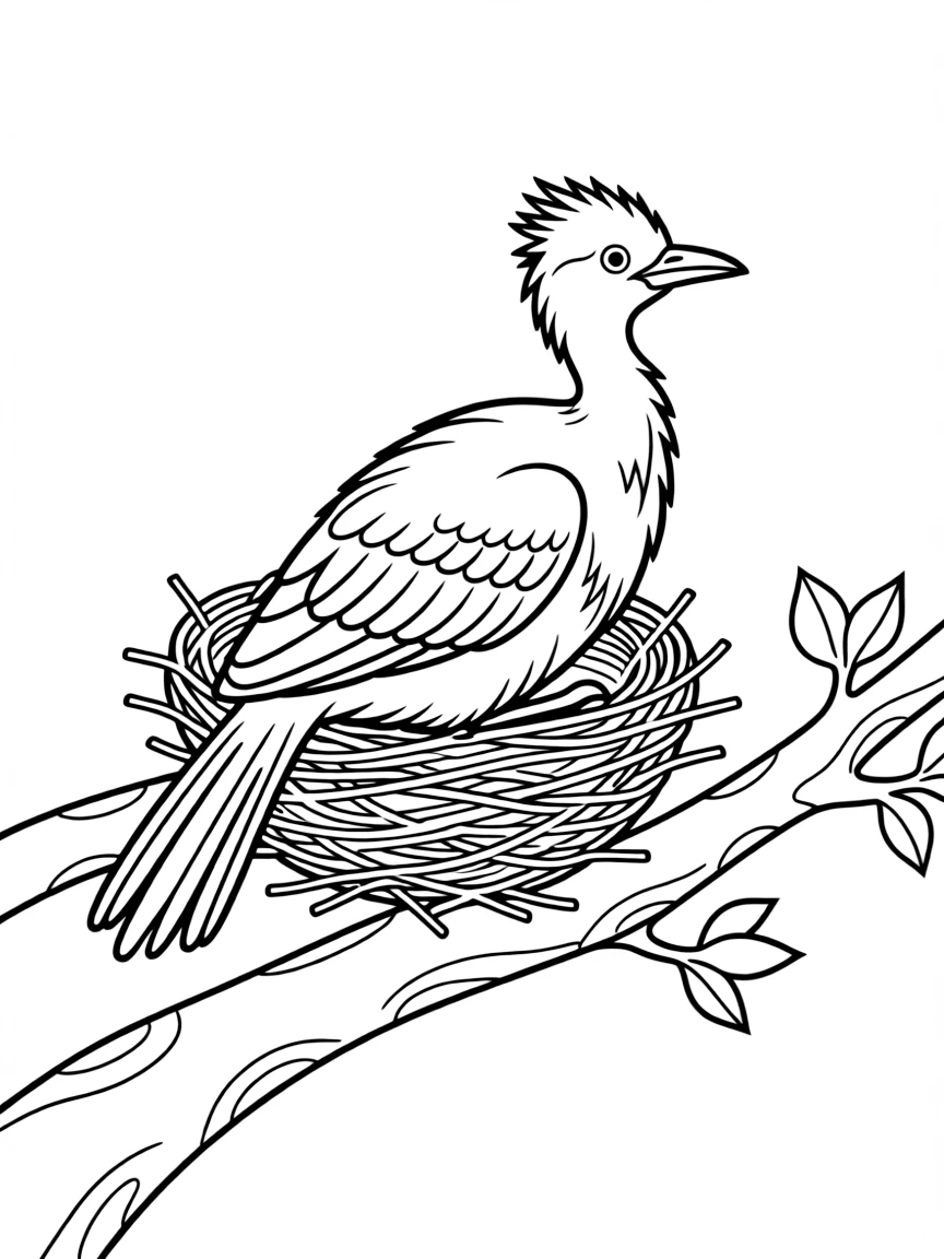 A Citipati with its feathers sitting on a nest