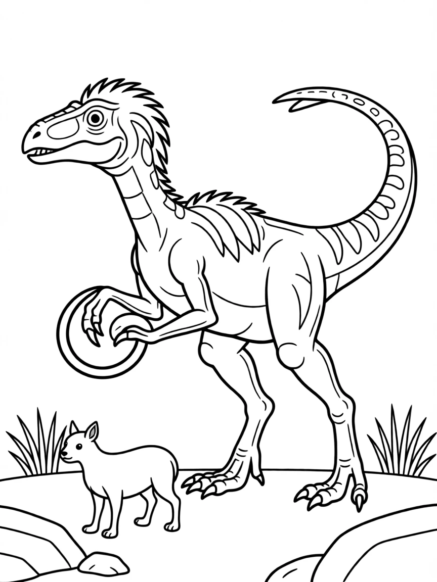 A Dakotaraptor with its large sickle claw hunting prey
