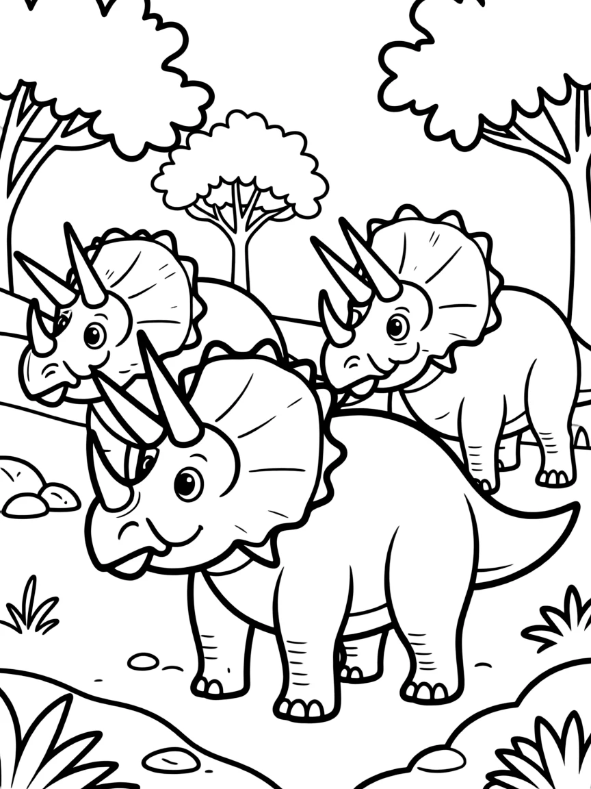 A Einiosaurus with its forward-curving horn in a herd