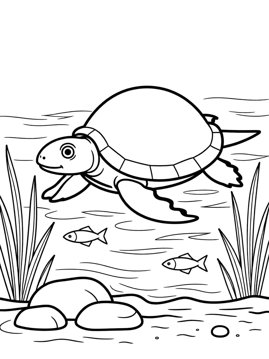 A Henodus (marine reptile) swimming in shallow waters