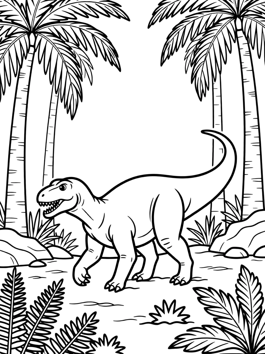 A Indosuchus hunting in a prehistoric jungle