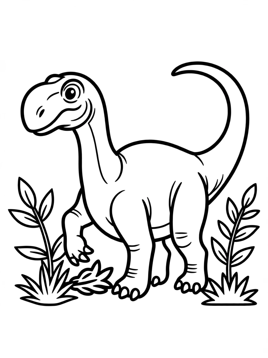 A Muttaburrasaurus with its enlarged snout browsing on vegetation