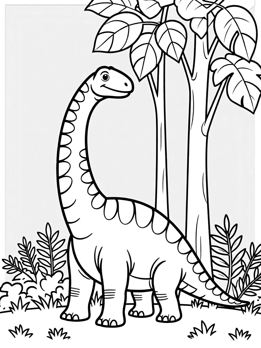 A Omeisaurus with its extremely long neck browsing on tall vegetation