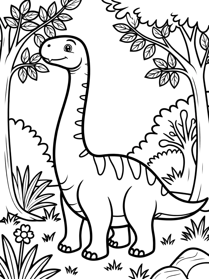 A Quaesitosaurus with its long neck browsing on mid-level vegetation