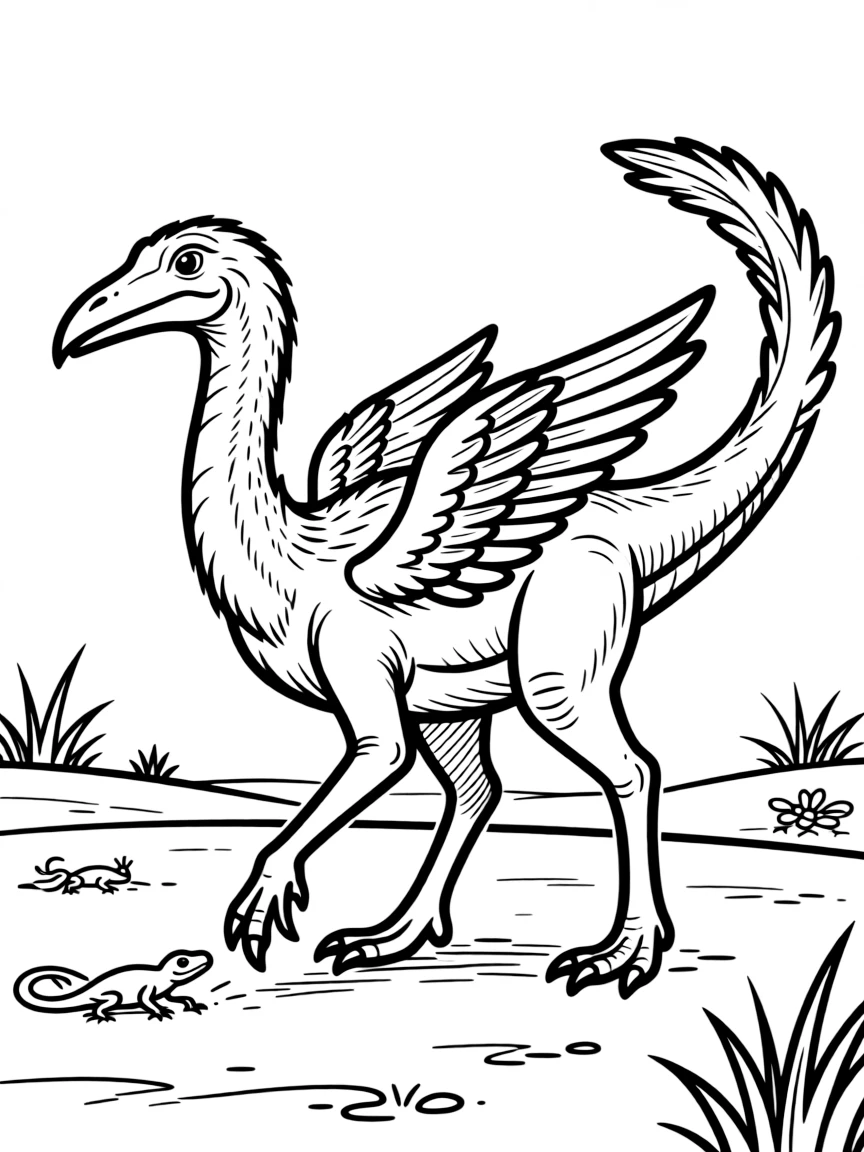 A Unenlagia with its bird-like features hunting small prey