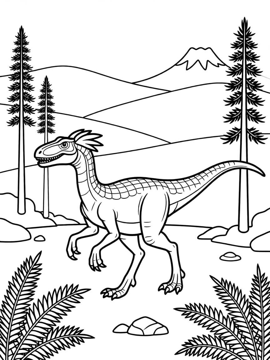 A Dracovenator, an early theropod, hunting in a Jurassic landscape