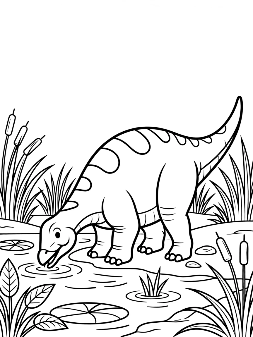 A Hadrosaurus in a swampy environment with its duck-like bill feeding