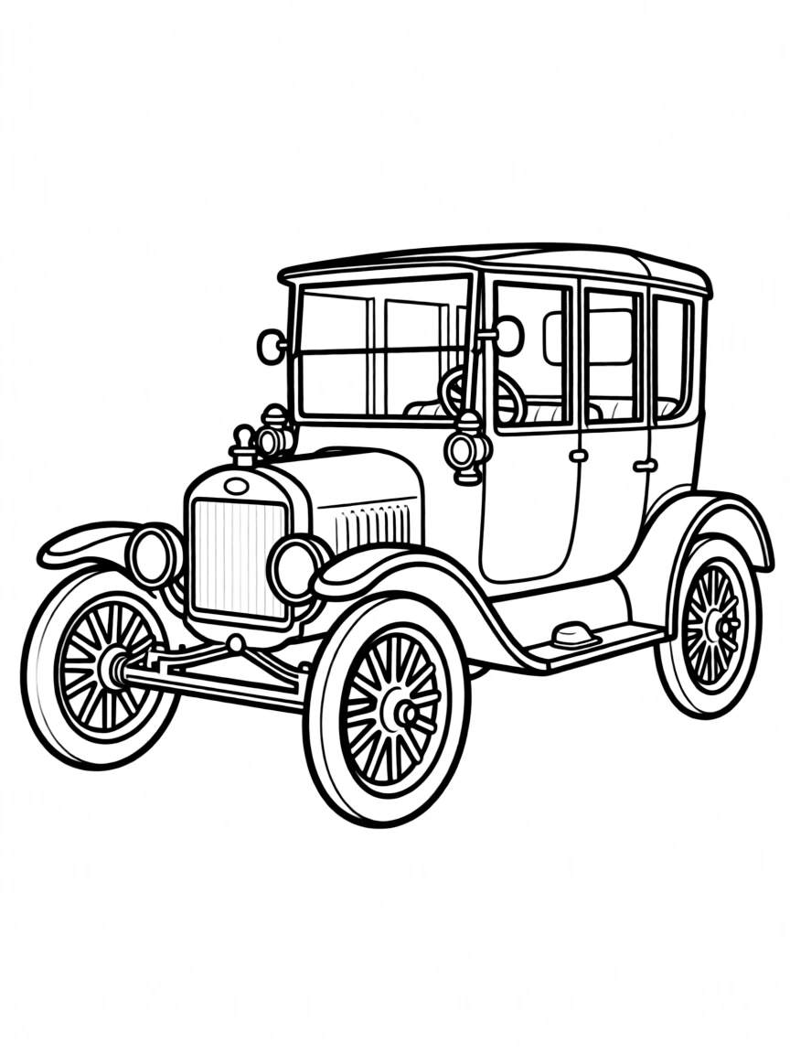 A vintage Ford Model T with detailed spoke wheels and brass accents