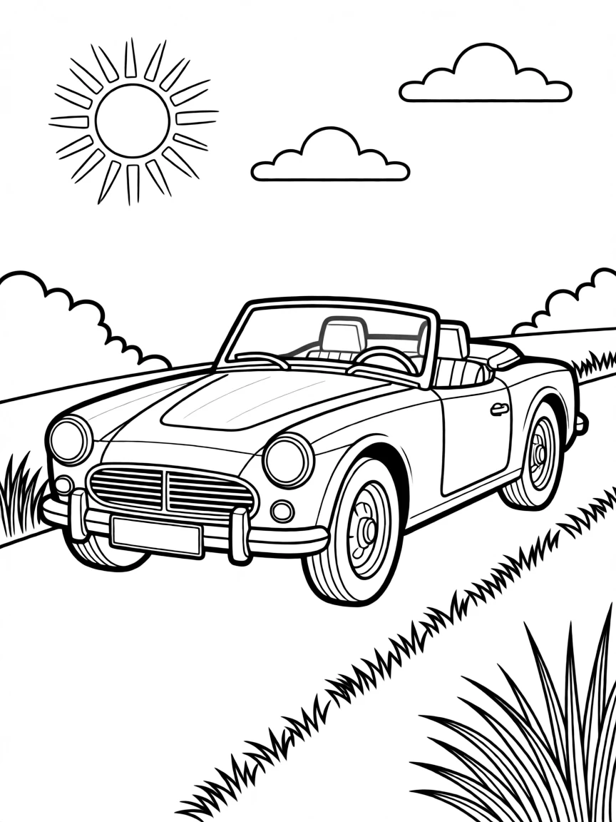 A classic MG Roadster with the top down on a country road