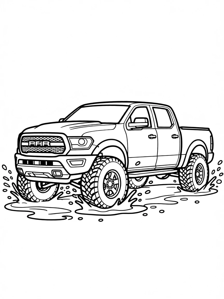 A Ram 1500 TRX with mud splashing around its off-road tires