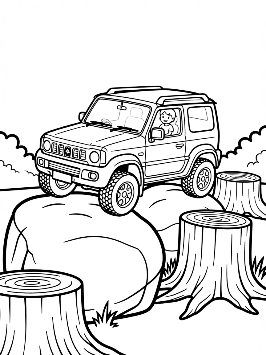 A Suzuki Jimny miniature off-roader tackling massive obstacles