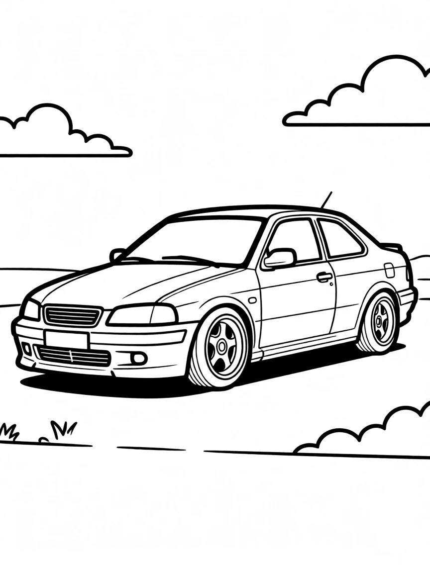 A stance car with negative camber wheels and lowered body
