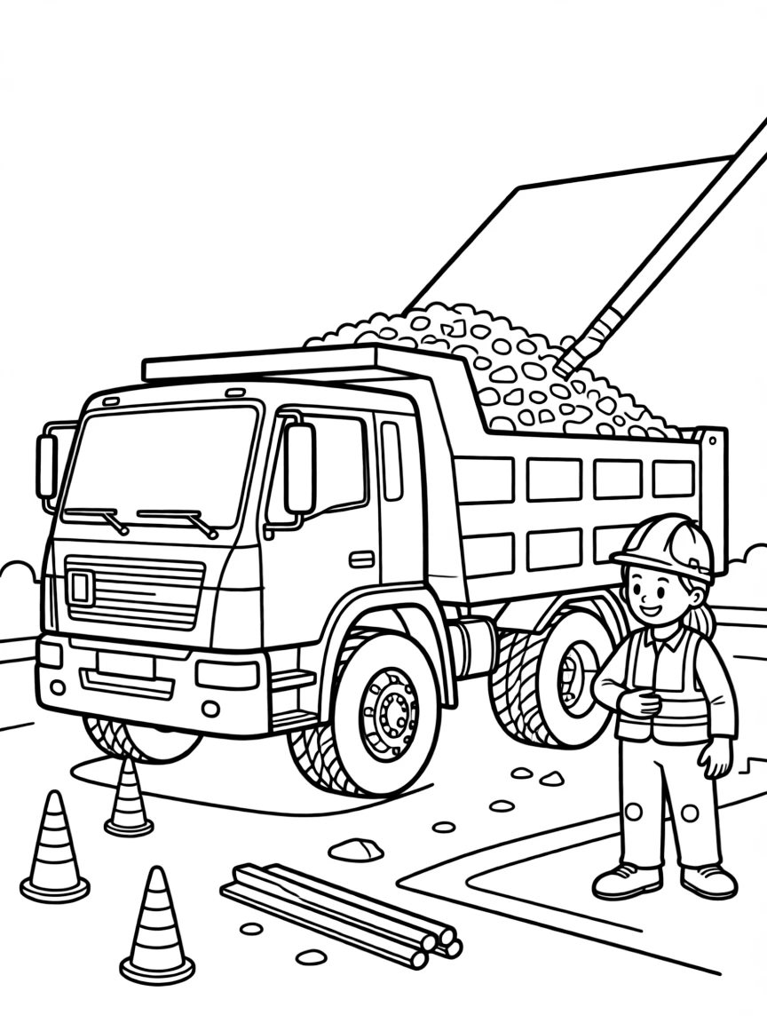 A dump truck depositing a load of material at a construction site