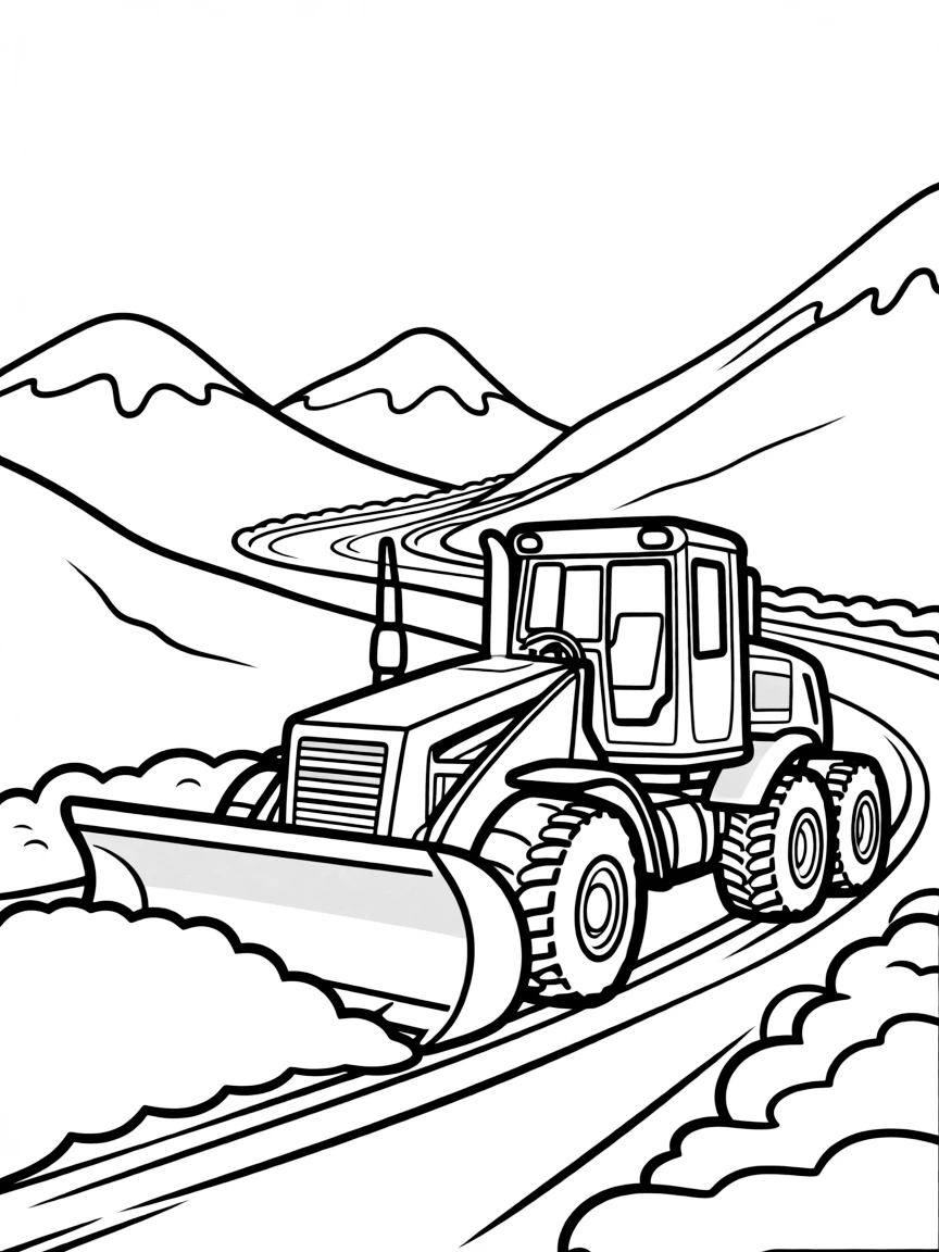 A snowplow truck clearing a mountain pass