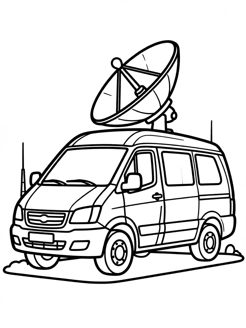 A news van with satellite dish extended upward