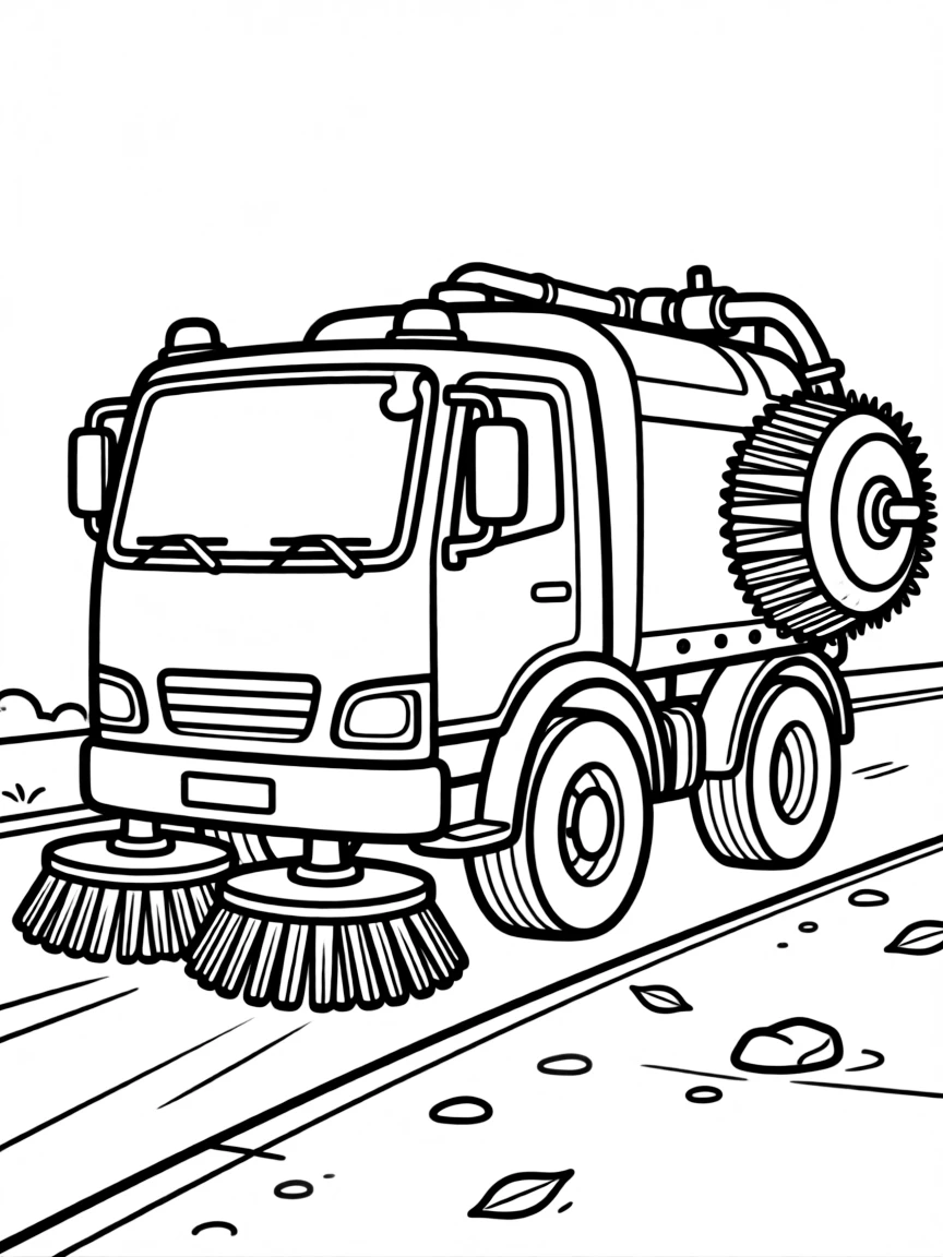 A street cleaning vehicle with detailed brush mechanisms