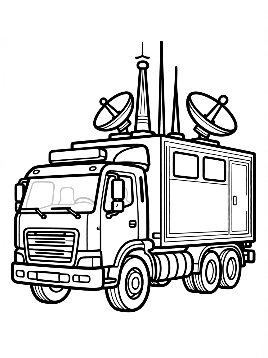 A mobile command center with antennas and satellite dishes