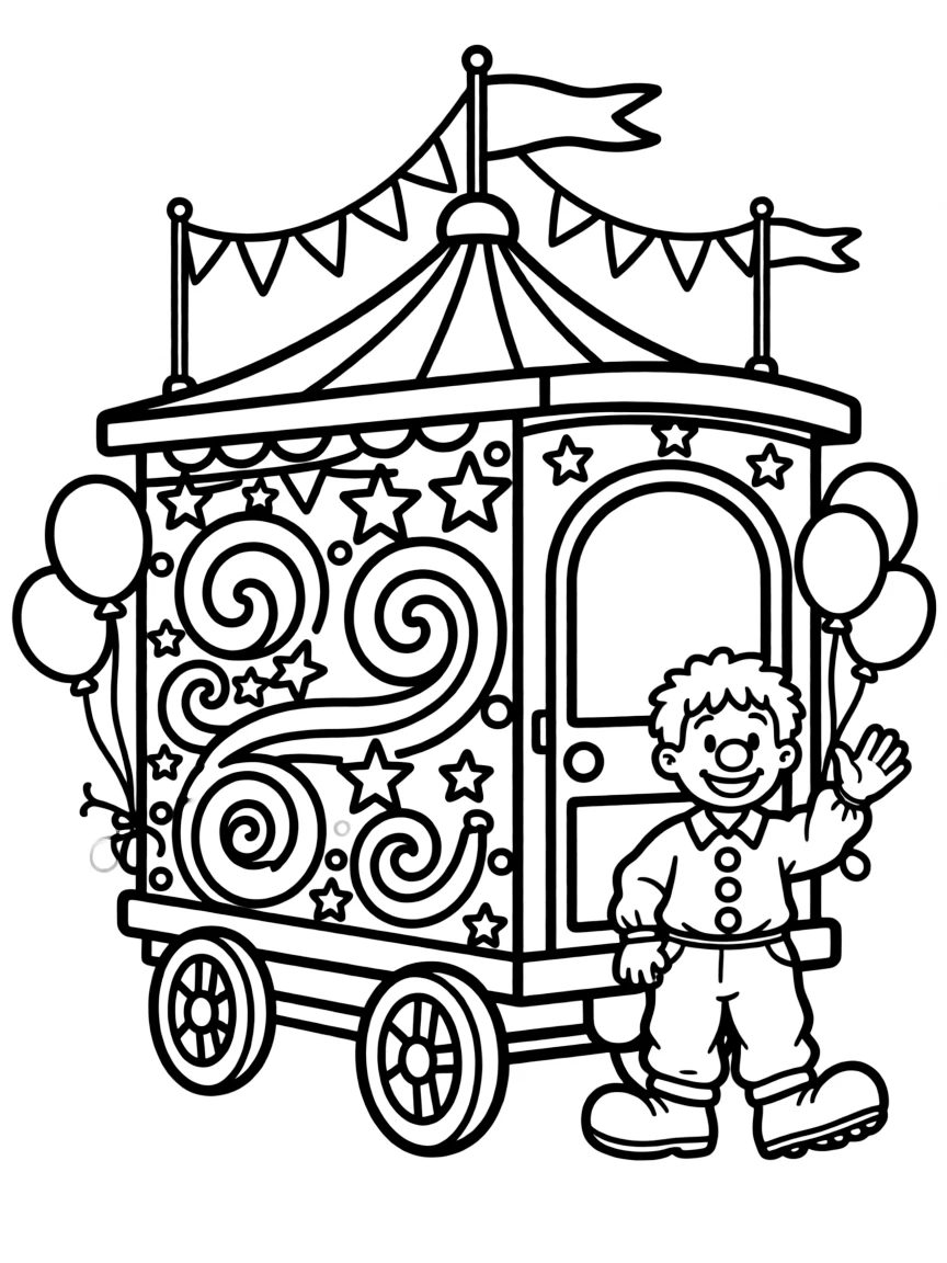 A circus train car with detailed decorations