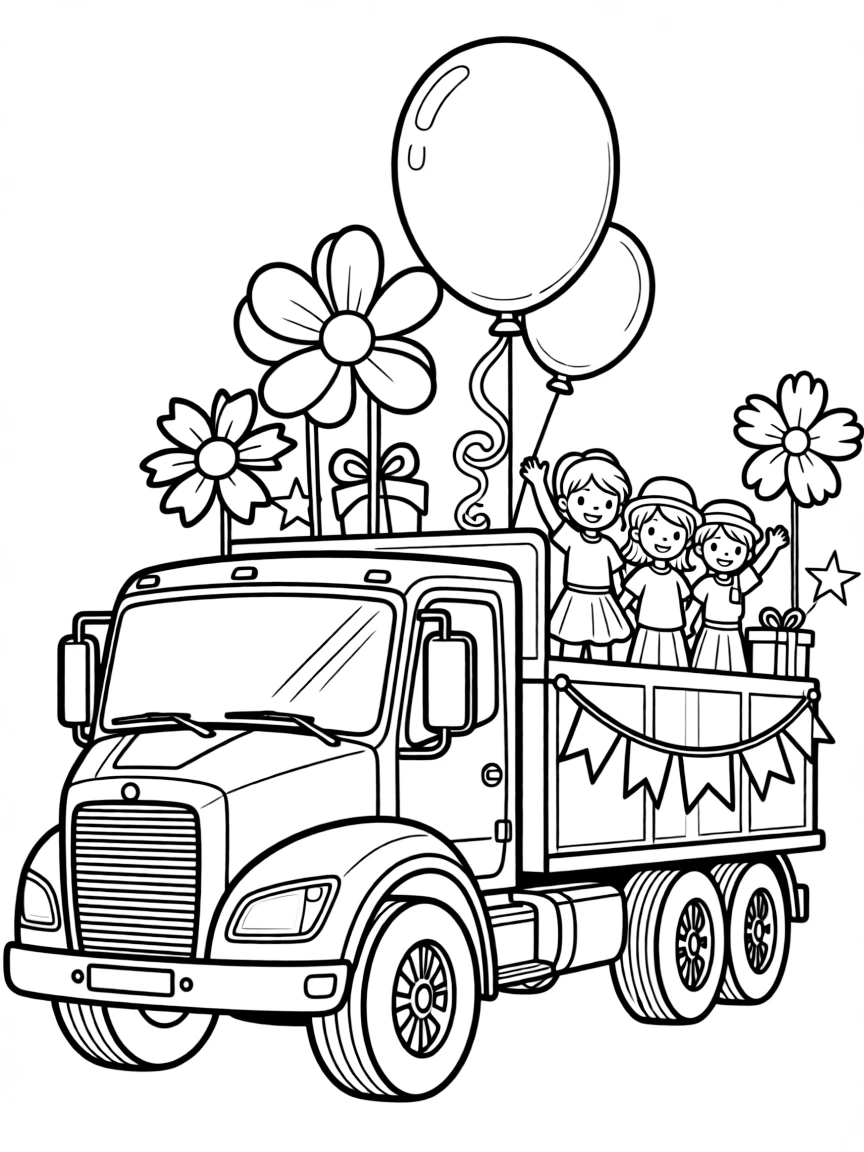 A parade float truck with elaborate decorations