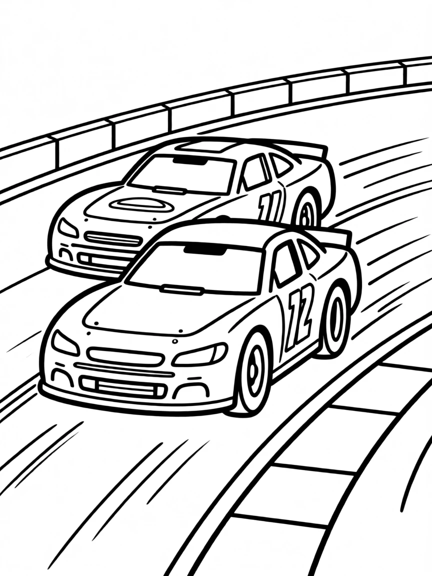 A NASCAR stock car drafting behind another racer