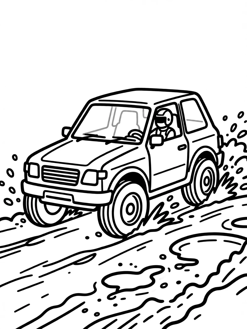 A rally car sliding through a muddy corner