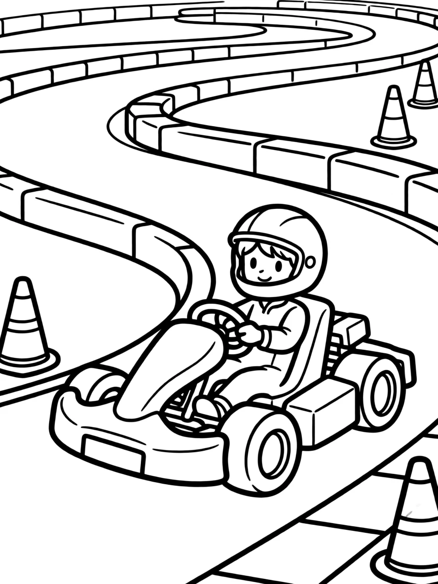 A go-kart navigating a technical track with tight corners