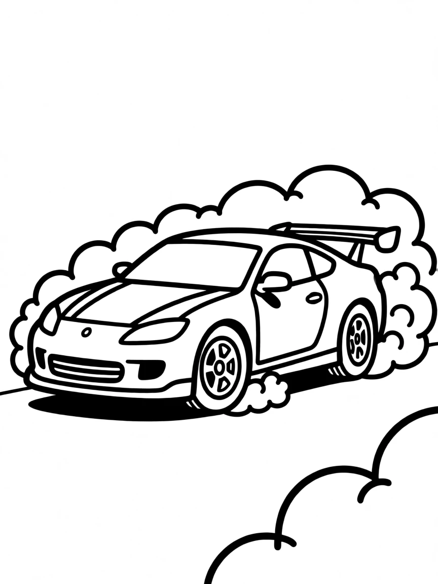 A drift competition car with dramatic tire smoke