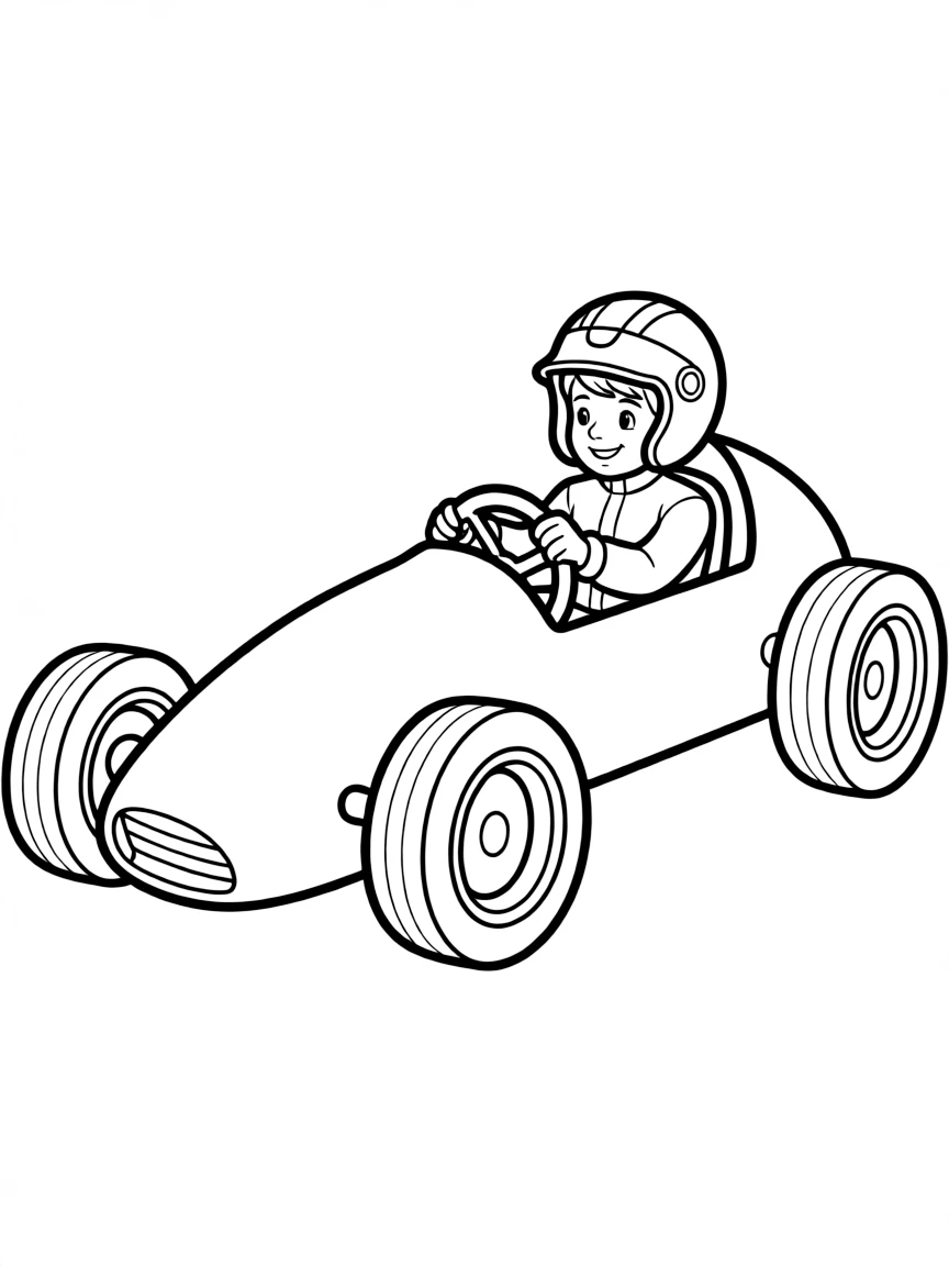 A quarter midget race car with young driver
