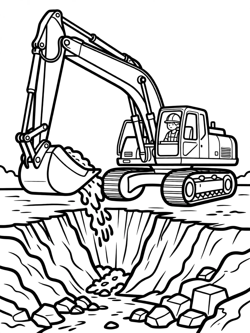 A massive excavator digging a deep trench