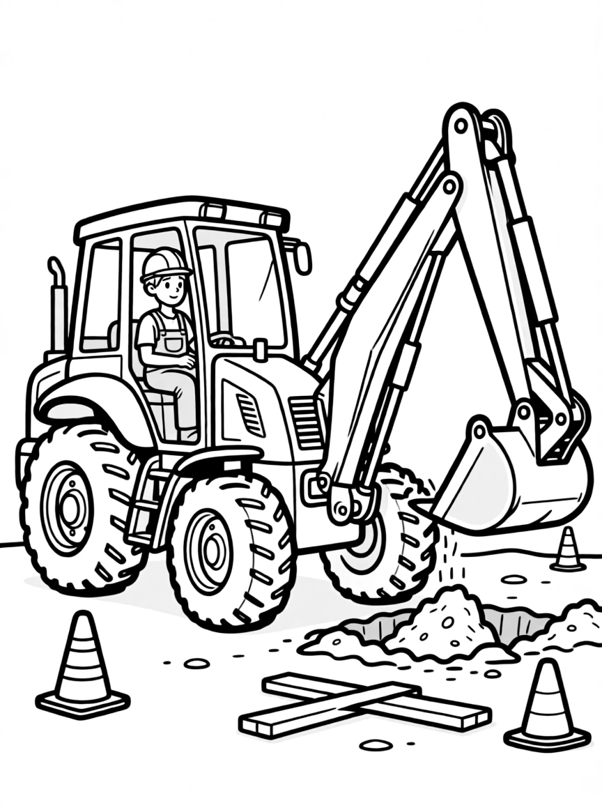 A backhoe loader digging a foundation
