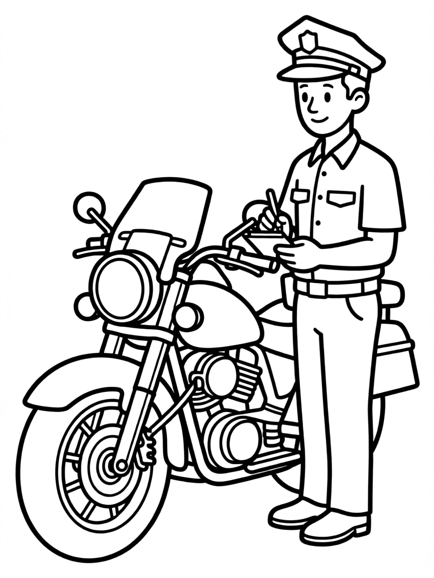 A police motorcycle officer writing a ticket