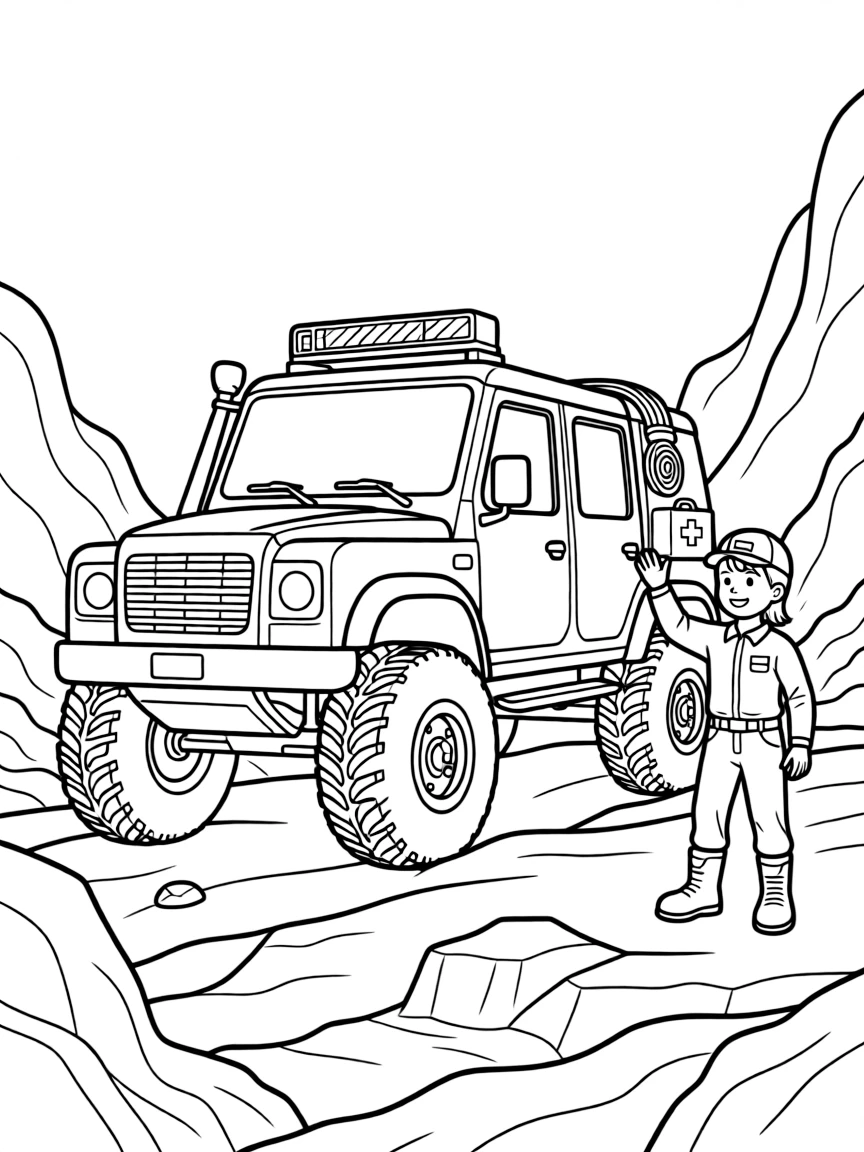 A search and rescue vehicle on treacherous terrain