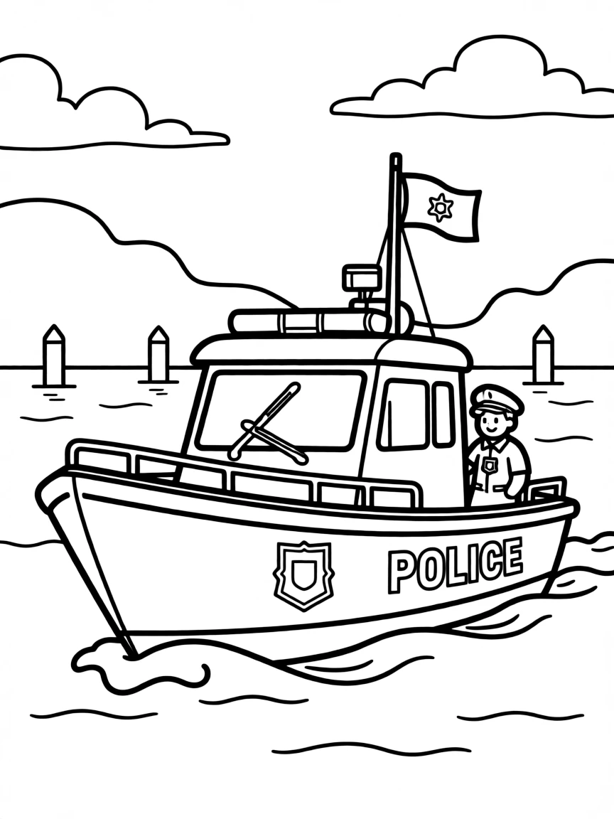 A police boat patrolling a harbor