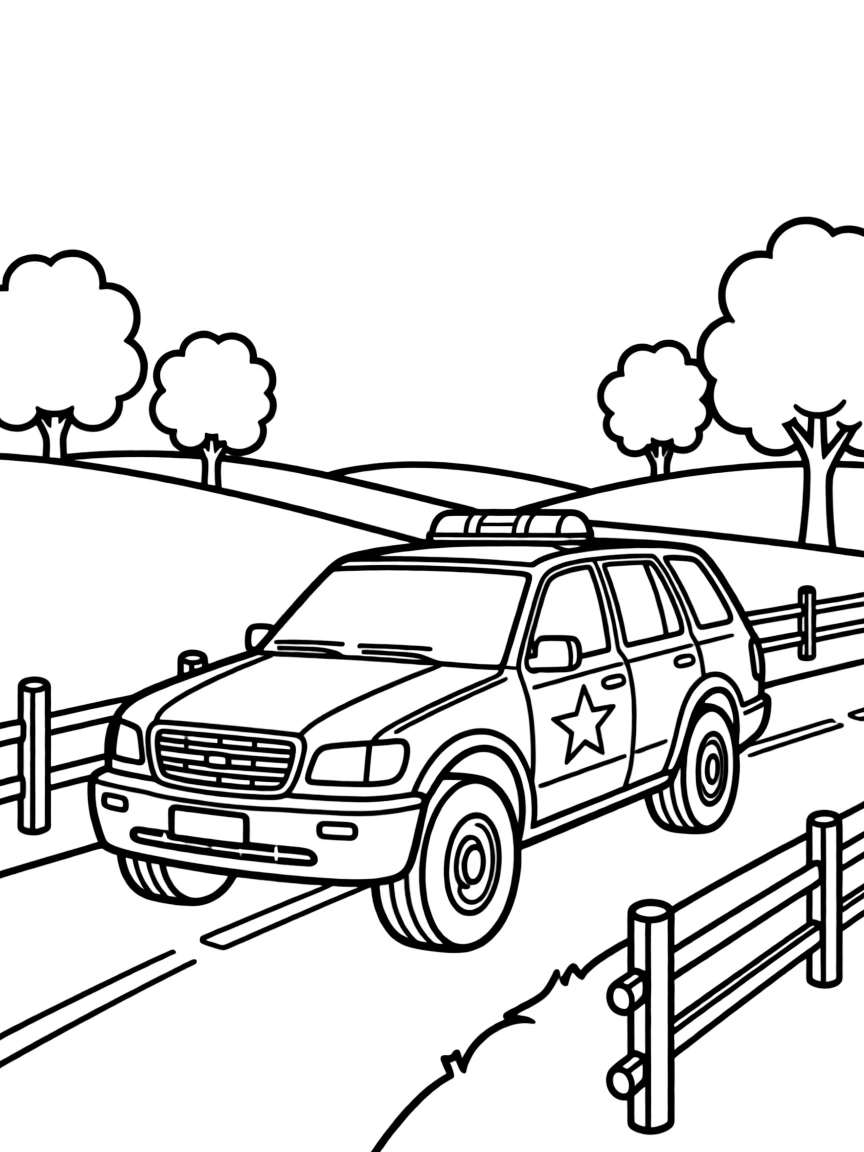 A sheriff's vehicle patrolling a rural road