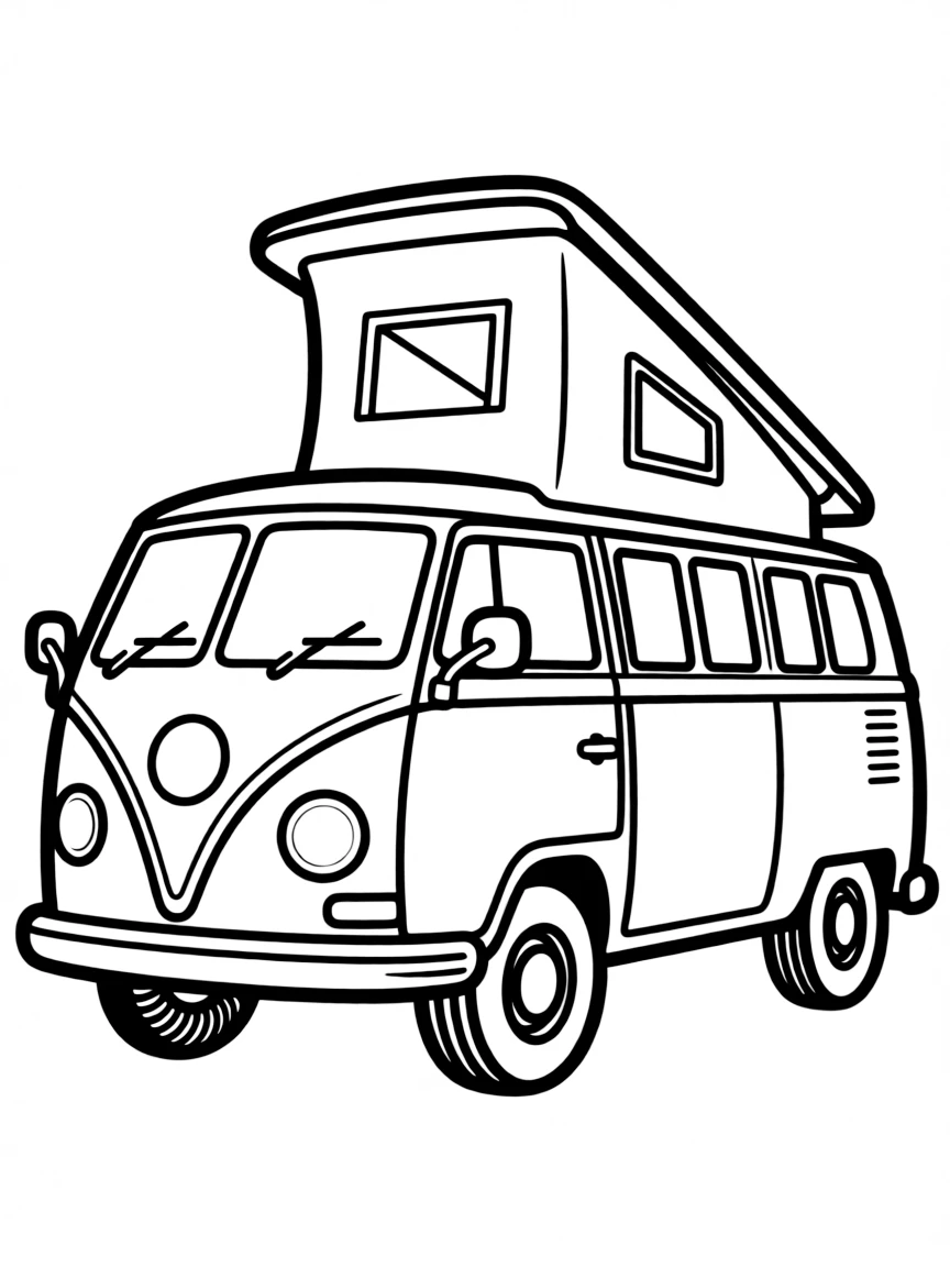 A VW camper van with pop-top roof extended