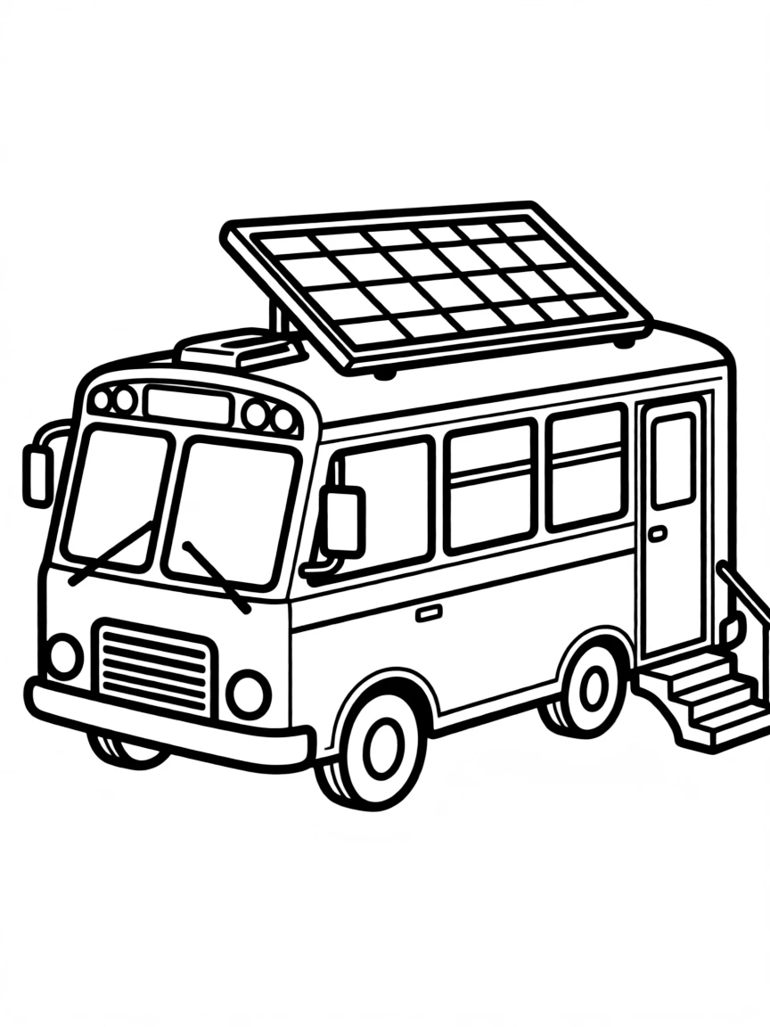 A converted school bus tiny home with solar panels