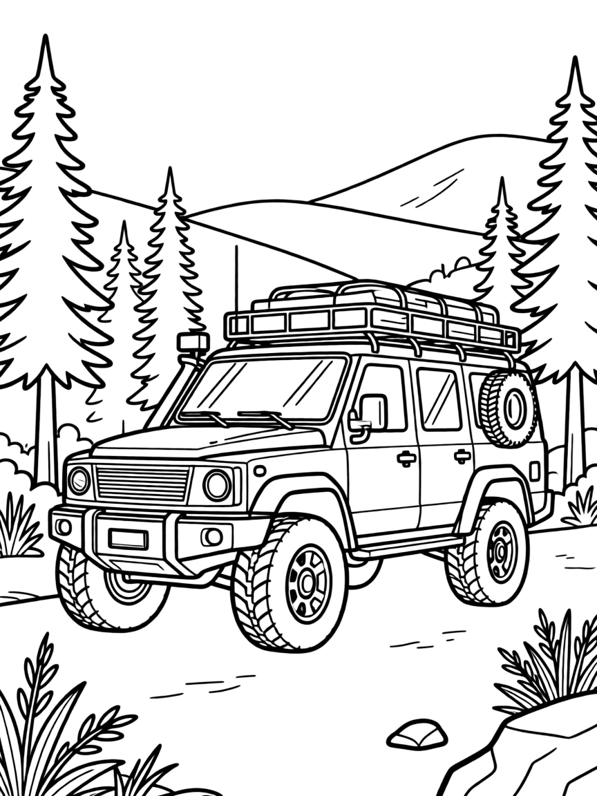 A modern expedition vehicle in remote wilderness